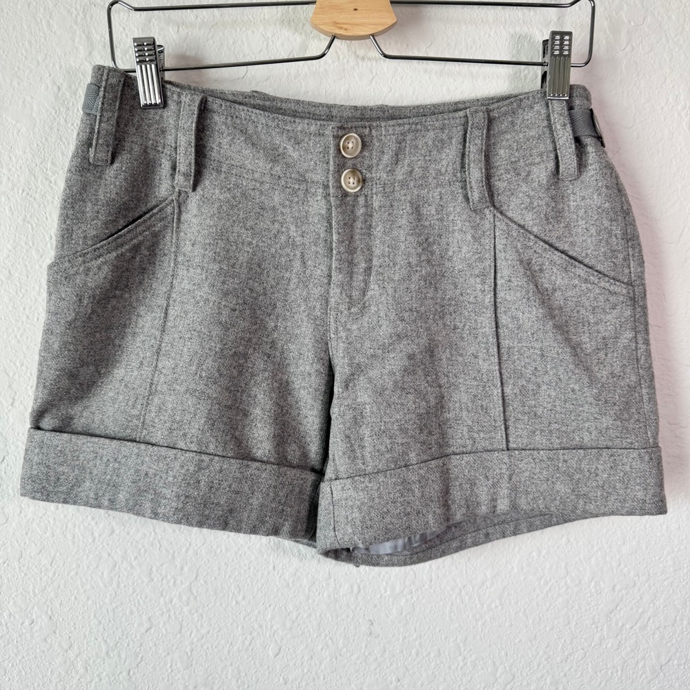 Hei Hei Anthropologie Gray Wool Blend Cuffed Shorts Side Tabs Size 4 Heathered
